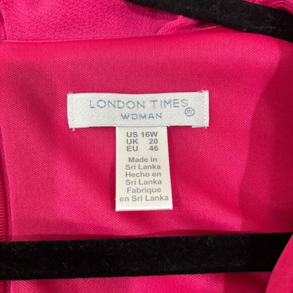 LONDON TIMES NWT Hot Pink Midi Faux Wrap Dress Plus Size 16W Ruffles Long Sleeve - Picture 8 of 11
